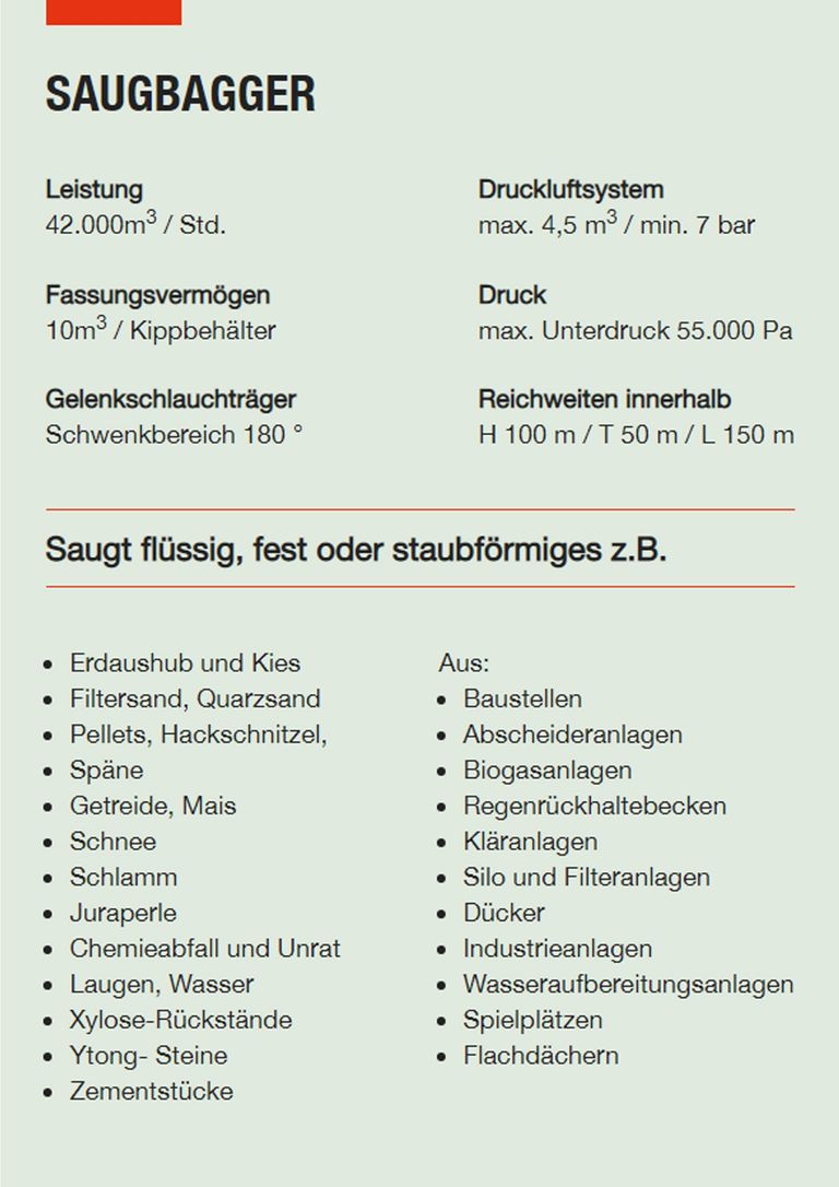 Saugbagger Eltville - Technische Daten Saugbagger